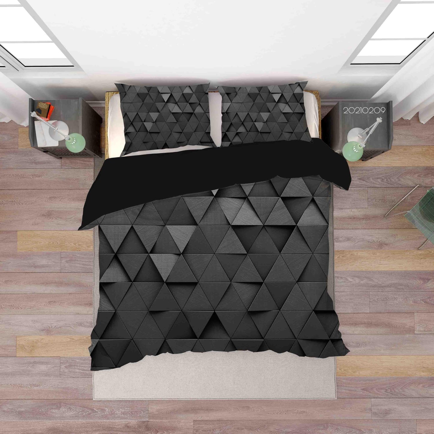 3D Abstract Black Geometry Triangle Quilt Cover Set Bedding Set Duvet Cover Pillowcases 252