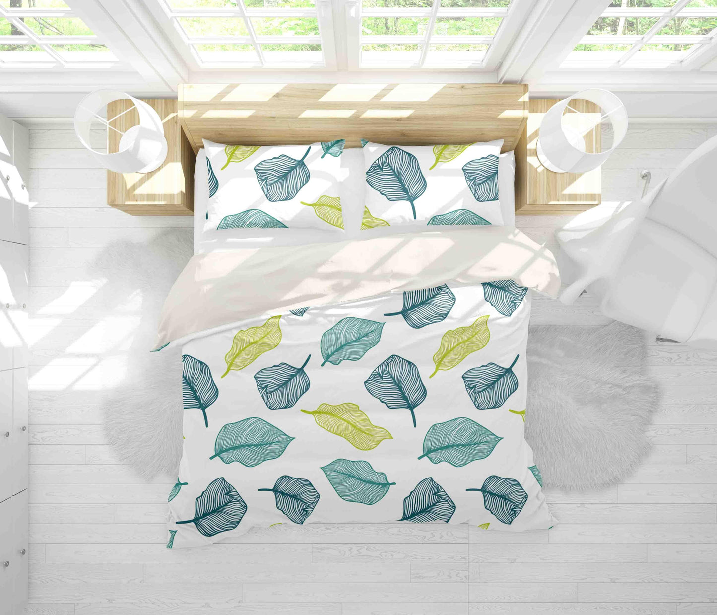 3D Blue Leaves Quilt Cover Set Bedding Set Pillowcases 33