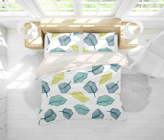 3D Blue Leaves Quilt Cover Set Bedding Set Pillowcases 33