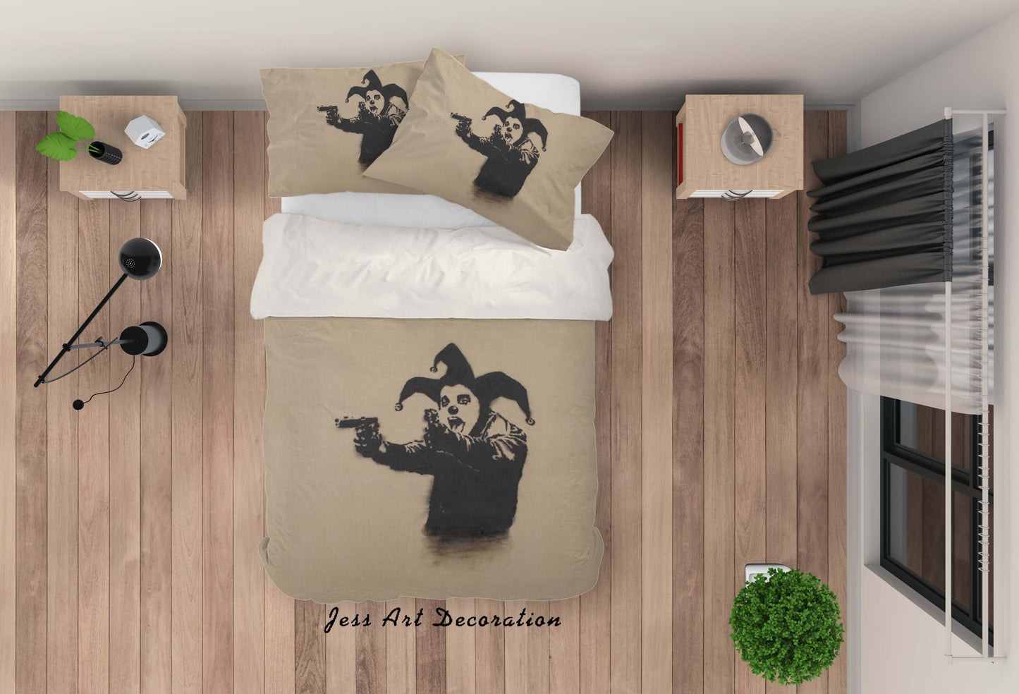 3D Banksy Insane Clown Black White Quilt Cover Set Bedding Set Duvet Cover Pillowcases  ZY D33