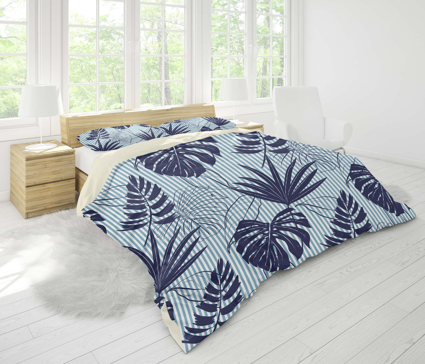 3D Blue Palm Leaves Quilt Cover Set Bedding Set Pillowcases 20