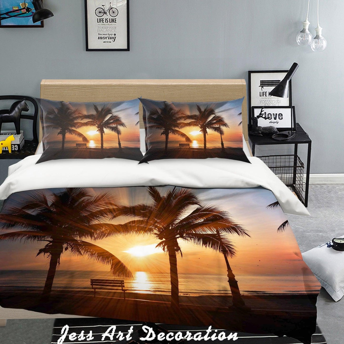 3D  Sunset Palm Tree Beach Quilt Cover Set Bedding Set Pillowcases 69