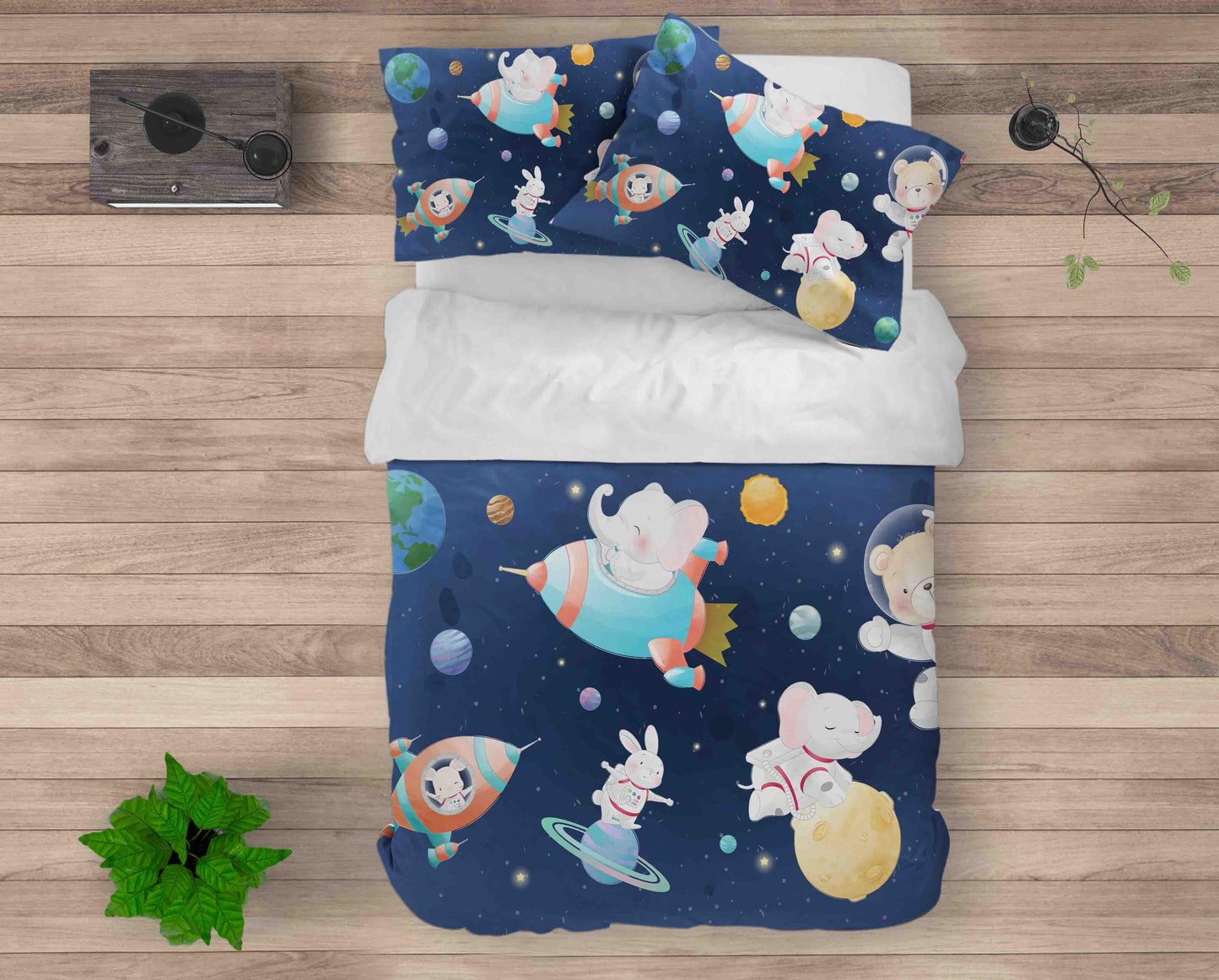 3D Cartoon Animal Planet Rocket Universe Space Quilt Cover Set Bedding Set Duvet Cover Pillowcases SF002