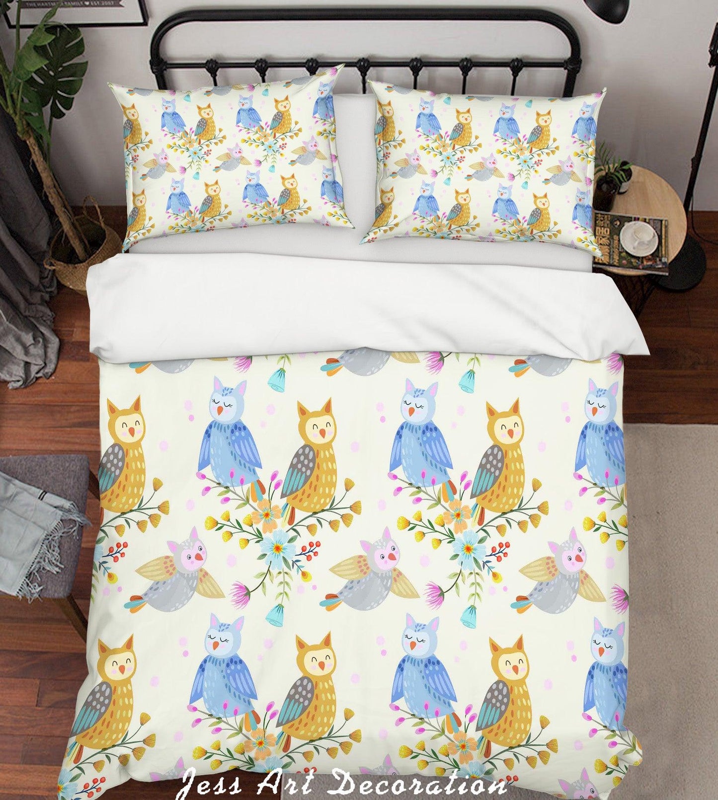 3D Cartoon Owl Leaf Quilt Cover Set Bedding Set Pillowcases 24