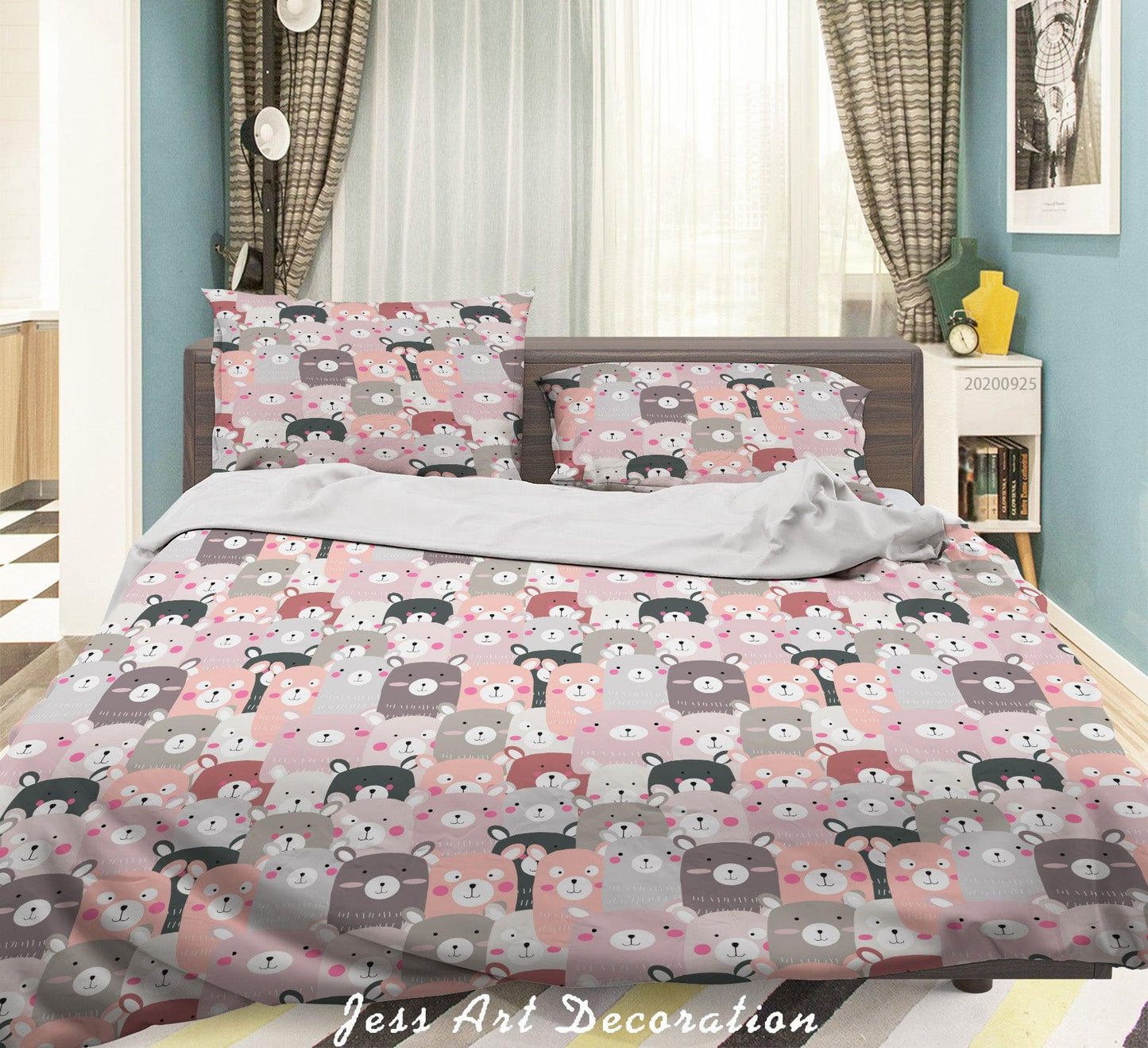 3D Cartoon Animal Bear Pattern Quilt Cover Set Bedding Set Duvet Cover Pillowcases WJ 6409