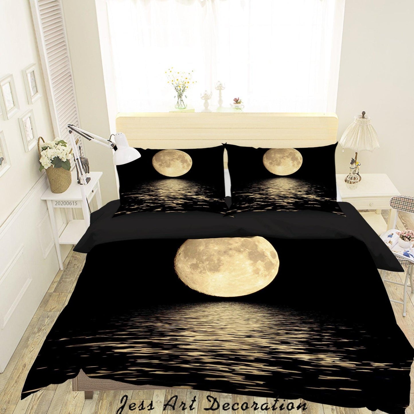 3D Black Golden Moon Quilt Cover Set Bedding Set Duvet Cover Pillowcases SF78