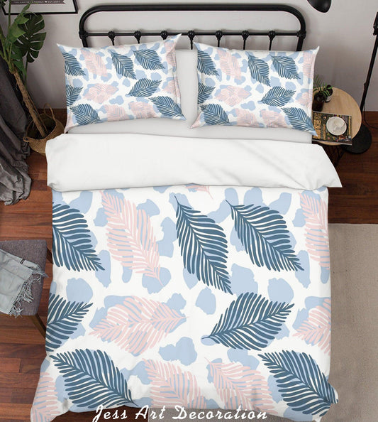 3D Blue Leaf Pattern Quilt Cover Set Bedding Set Pillowcases 1