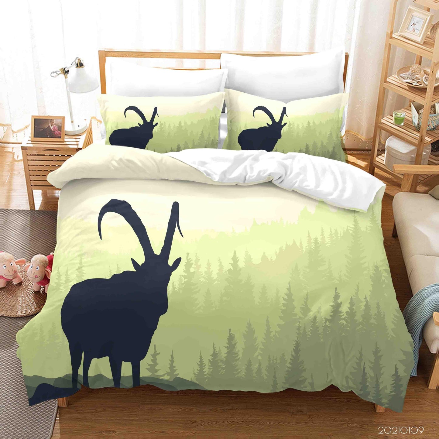 3D Cartoon Green Forest Animal Antelope Quilt Cover Set Bedding Set Duvet Cover Pillowcases 56 LQH
