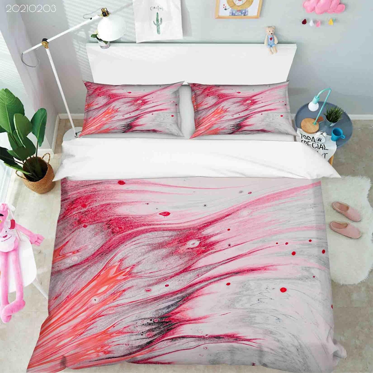 3D Abstract Pink Marble Texture Quilt Cover Set Bedding Set Duvet Cover Pillowcases 90