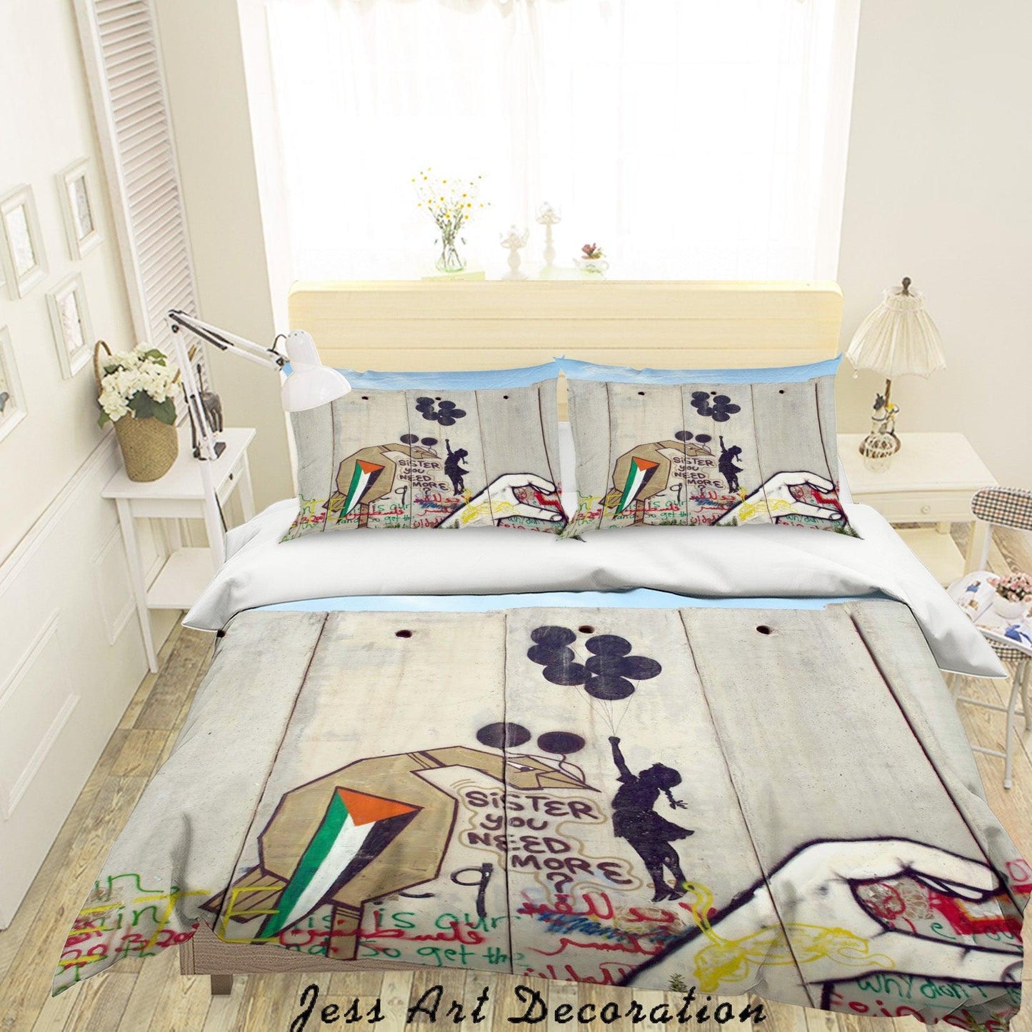 3D Banksy Mural Girl Balloon Colorized Quilt Cover Set Bedding Set Duvet Cover Pillowcases  ZY D131