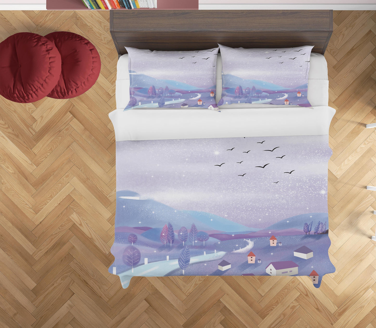 3D Cartoon Purple House Tree Sky Quilt Cover Set Bedding Set Duvet Cover Pillowcases A556 LQH