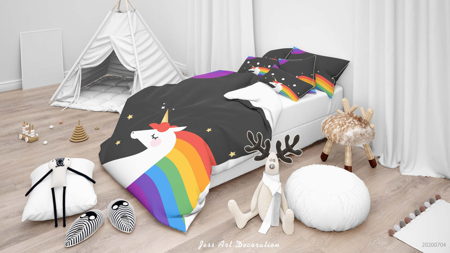 3D Black Unicorn Quilt Cover Set Bedding Set Duvet Cover Pillowcases SF14