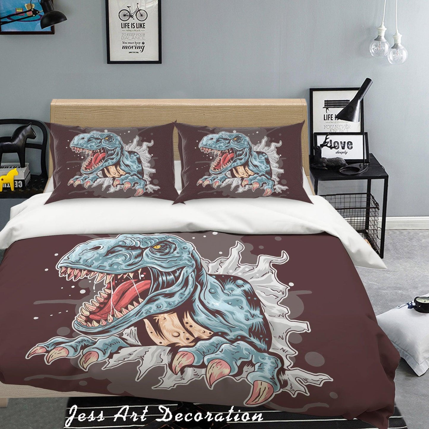3D Blue Dinosaur Letter Quilt Cover Set Bedding Set Pillowcases 60