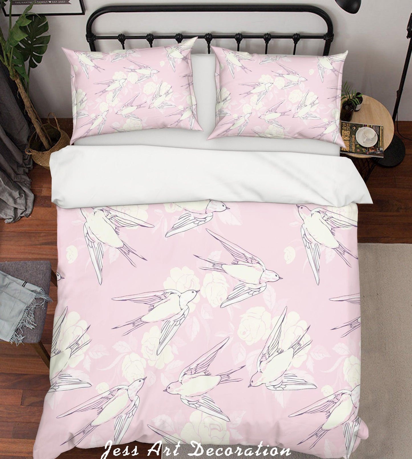 3D Cartoon Pink Swallow Quilt Cover Set Bedding Set Pillowcases 128