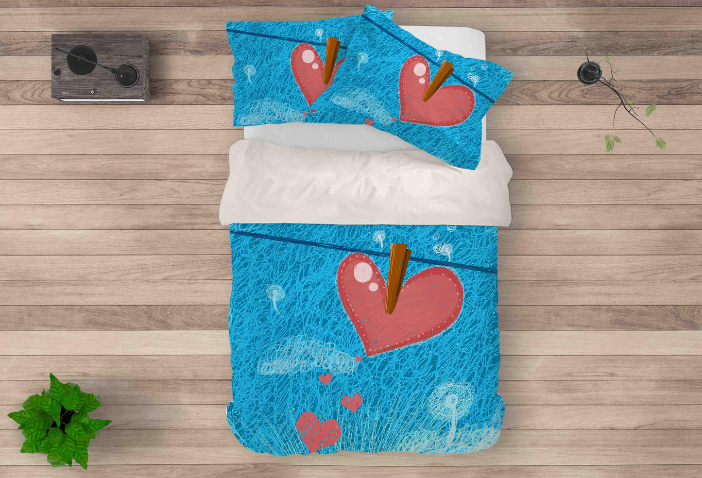 3D Blue Heart Quilt Cover Set Bedding Set Pillowcases 136