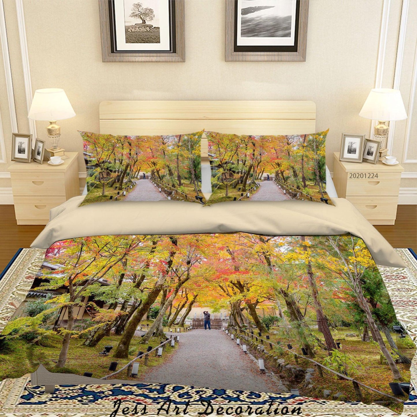 3D Autumn Forest Wooden Bridge Quilt Cover Set Bedding Set Duvet Cover Pillowcases 7 LQH