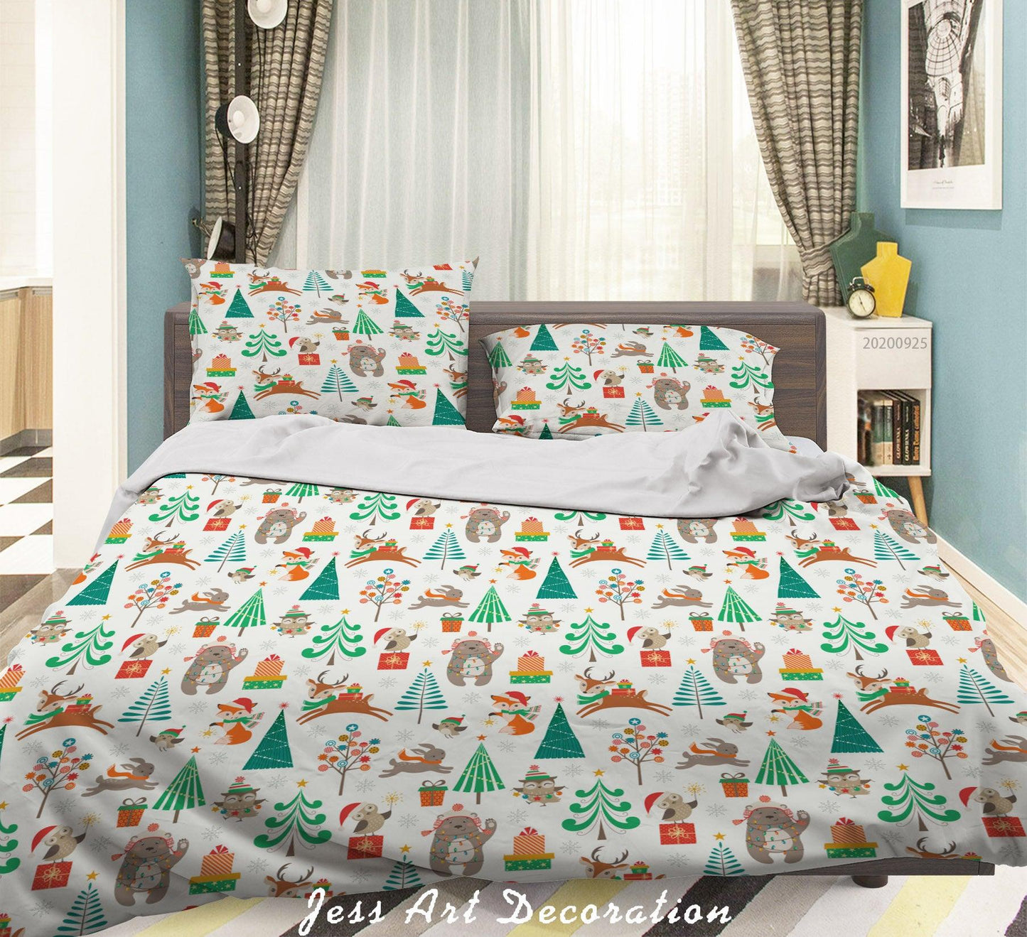 3D Cartoon Animal Bear Tree Pattern Quilt Cover Set Bedding Set Duvet Cover Pillowcases WJ 6464