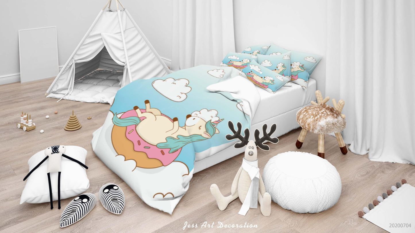 3D Blue Unicorn Quilt Cover Set Bedding Set Duvet Cover Pillowcases SF