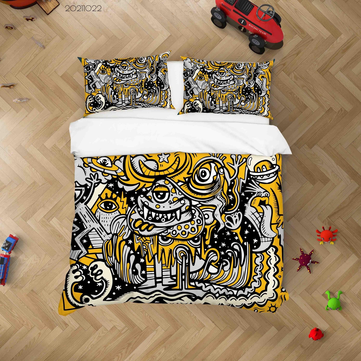 3D Abstract Yellow Monster Graffiti Quilt Cover Set Bedding Set Duvet Cover Pillowcases 19