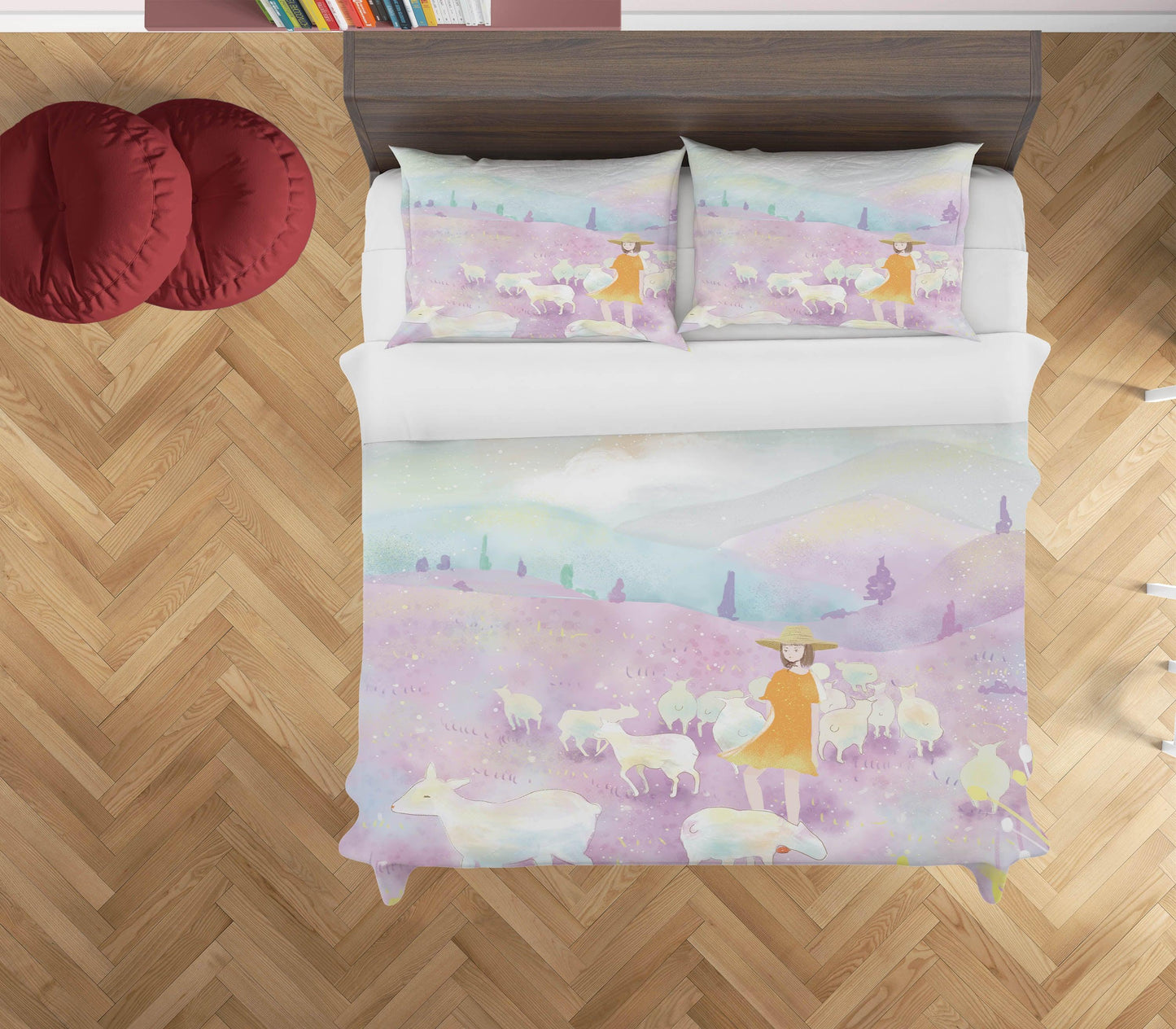 3D Cartoon Purple Hillside Girl Goat Quilt Cover Set Bedding Set Duvet Cover Pillowcases A564 LQH