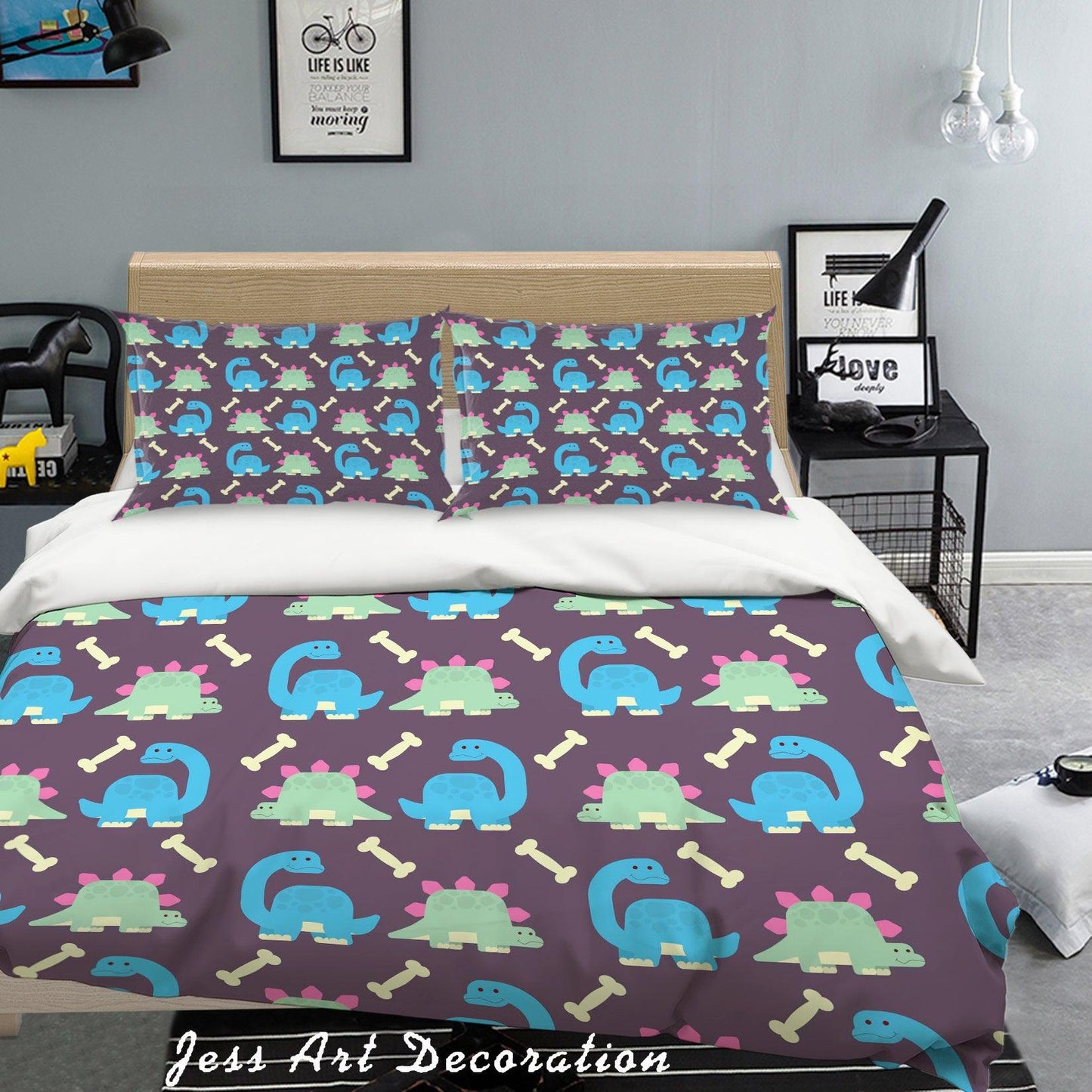 3D Blue Green Dinosaur Quilt Cover Set Bedding Set Pillowcases 31