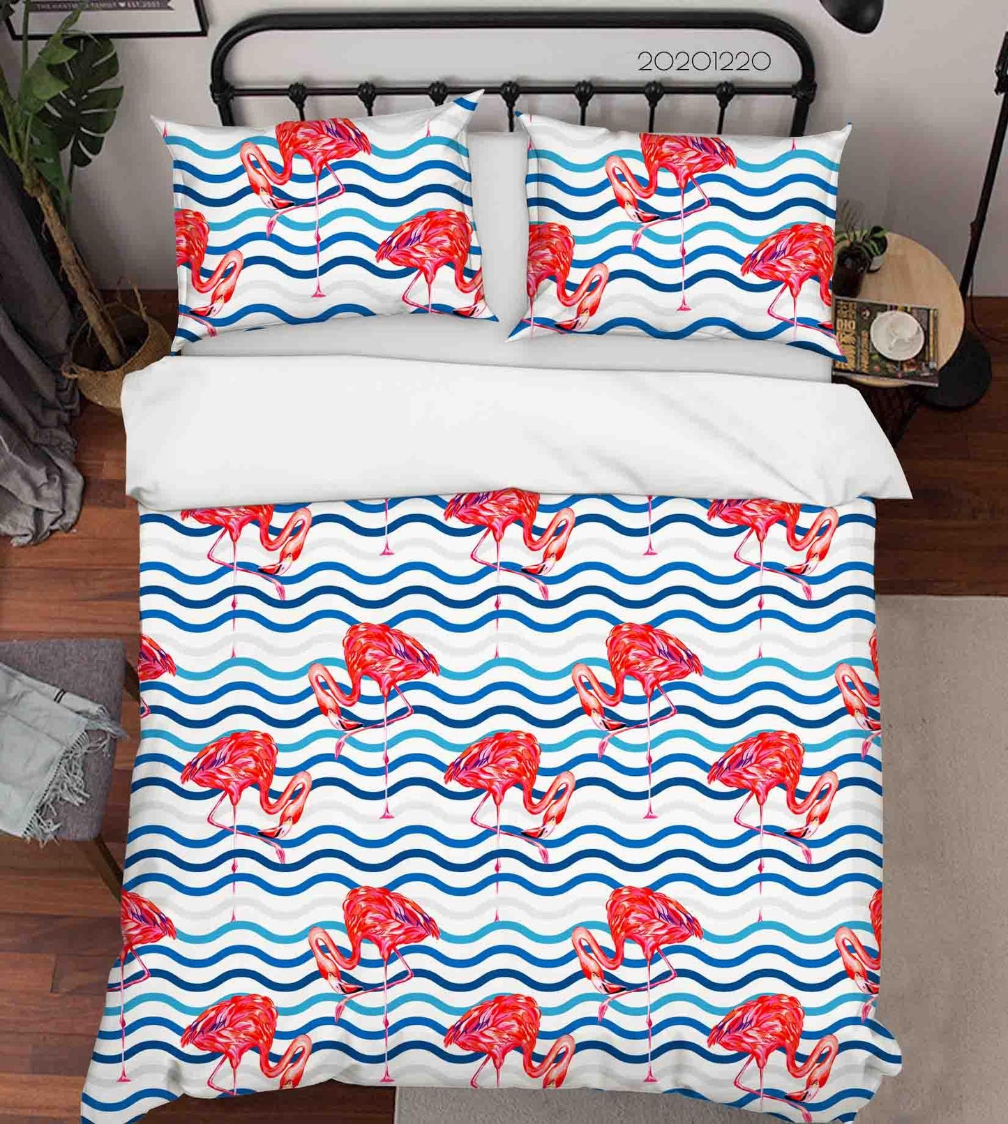 3D Animal Flamingo Blue Geometric Wavy Quilt Cover Set Bedding Set Duvet Cover Pillowcases 109