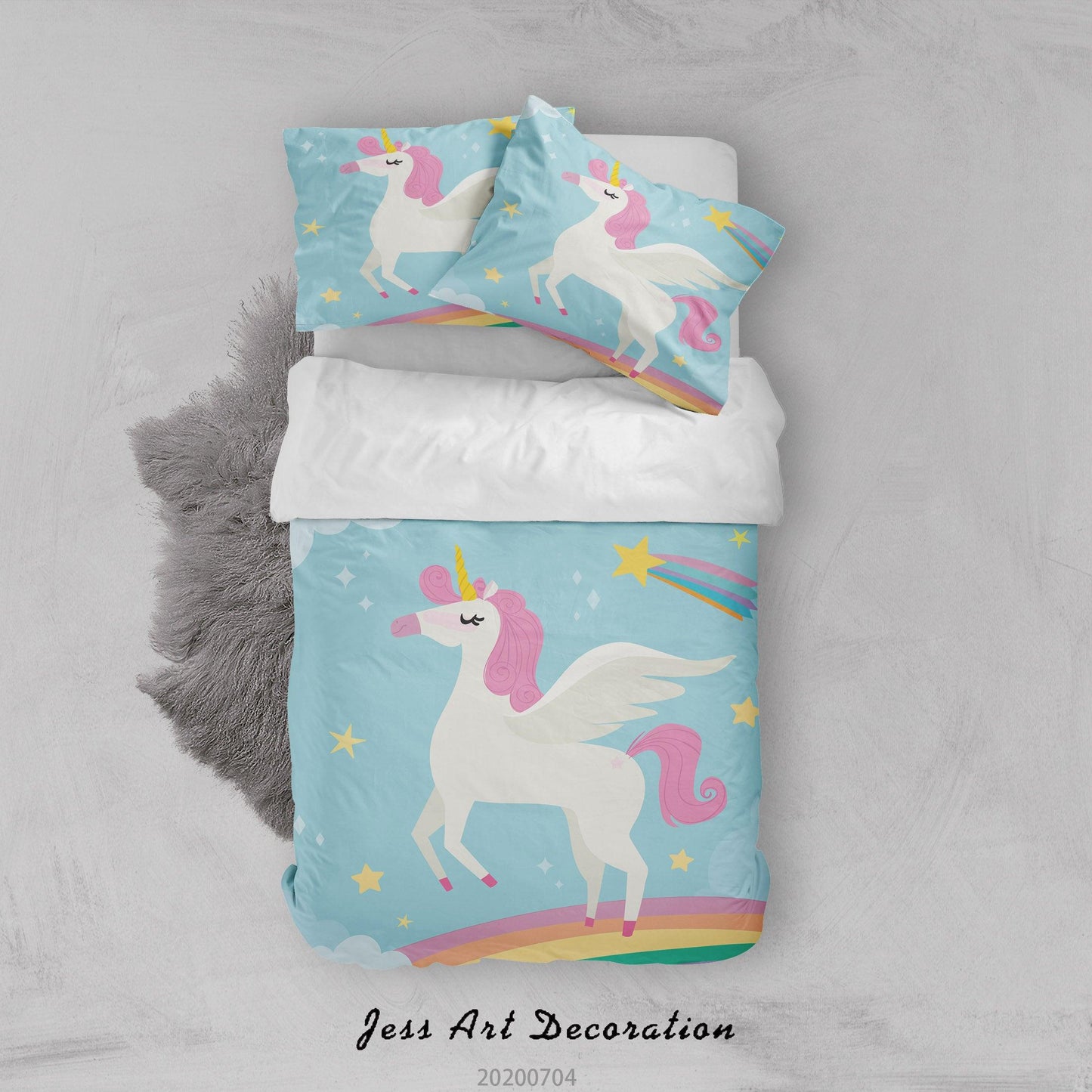 3D Blue Unicorn Quilt Cover Set Bedding Set Duvet Cover Pillowcases SF182