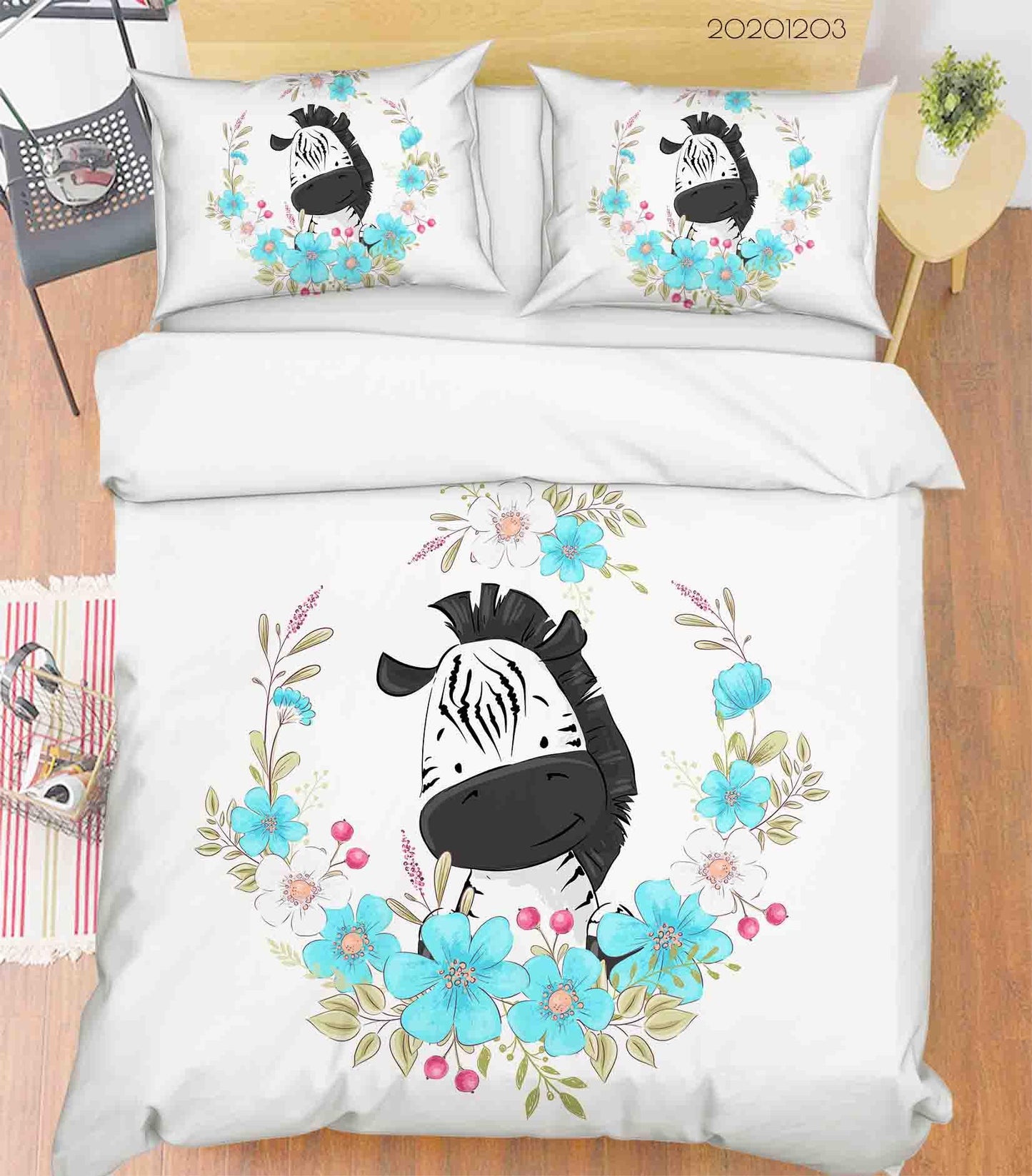 3D Cartoon Hand Drawn Colorful Floral Plant Zebra Animal Quilt Cover Set Bedding Set Duvet Cover Pillowcases LXL