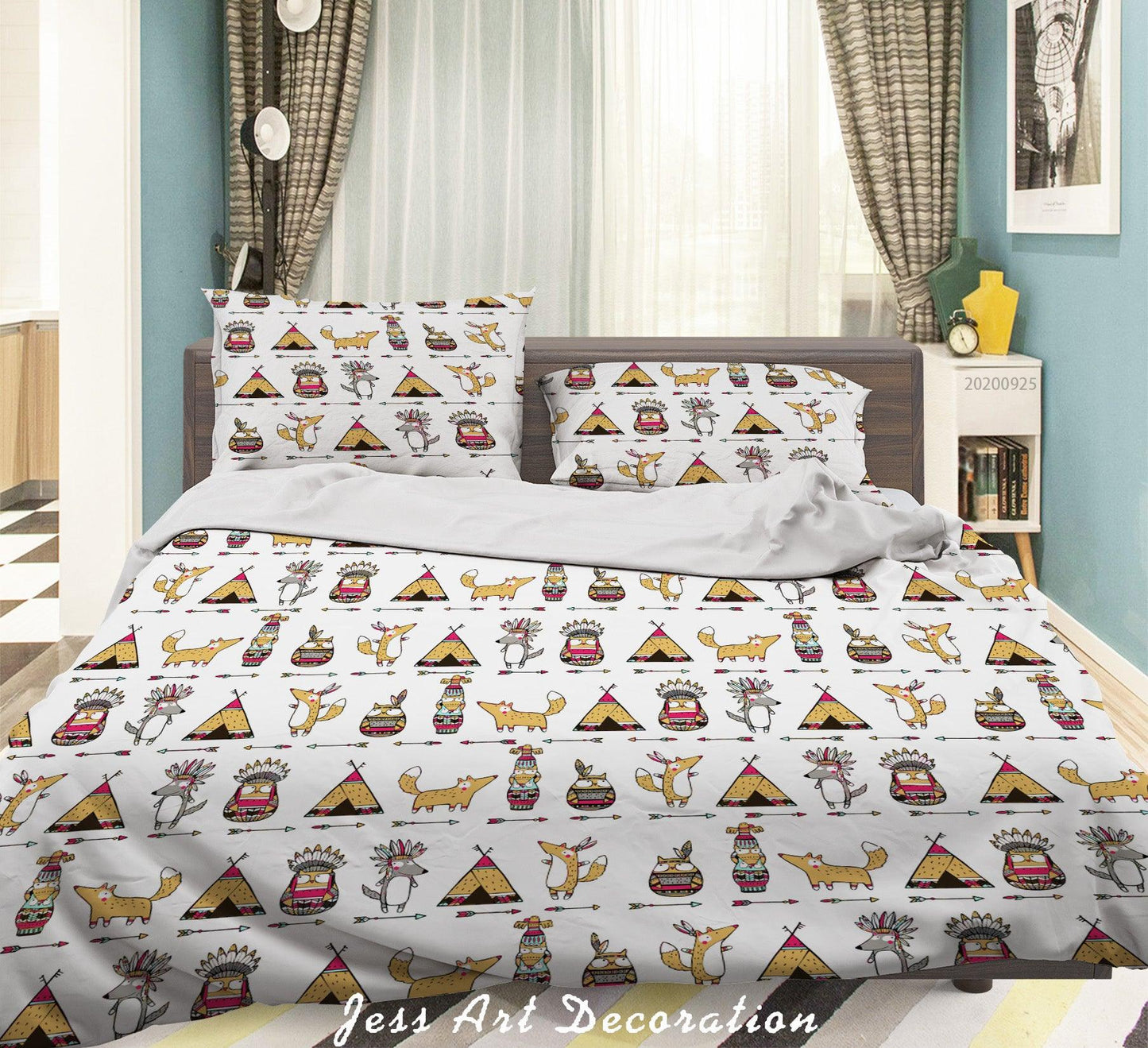 3D Cartoon Animal Indian Boy Pattern Quilt Cover Set Bedding Set Duvet Cover Pillowcases WJ 6494
