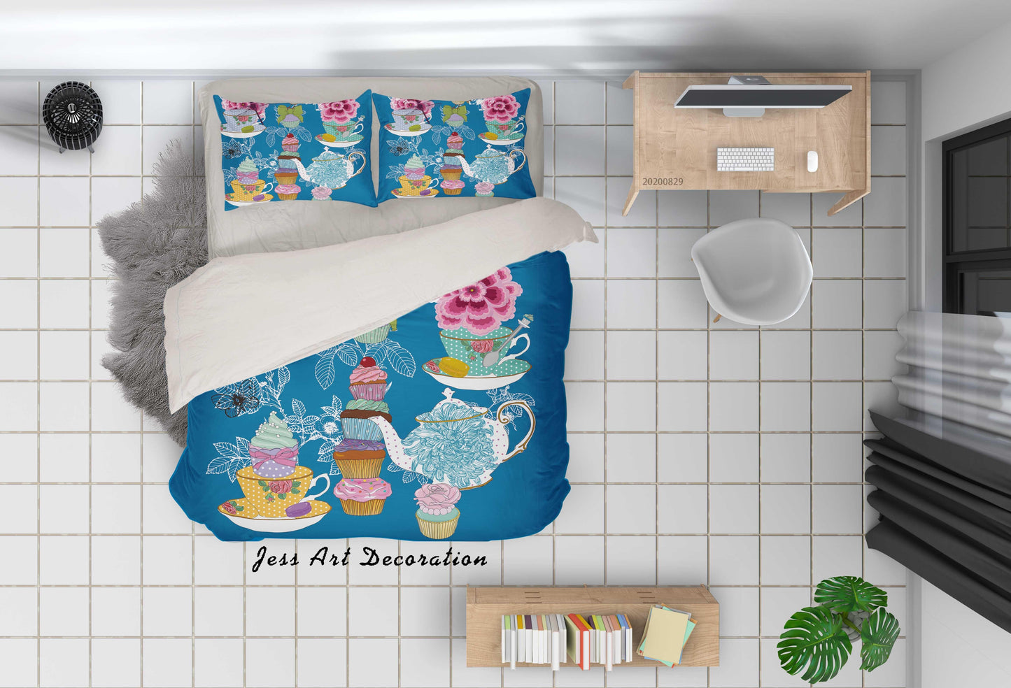3D Abstract Hand Draw Cartoon Teacup Dessert Pattern Quilt Cover Set Bedding Set Duvet Cover Pillowcases WJ 3576