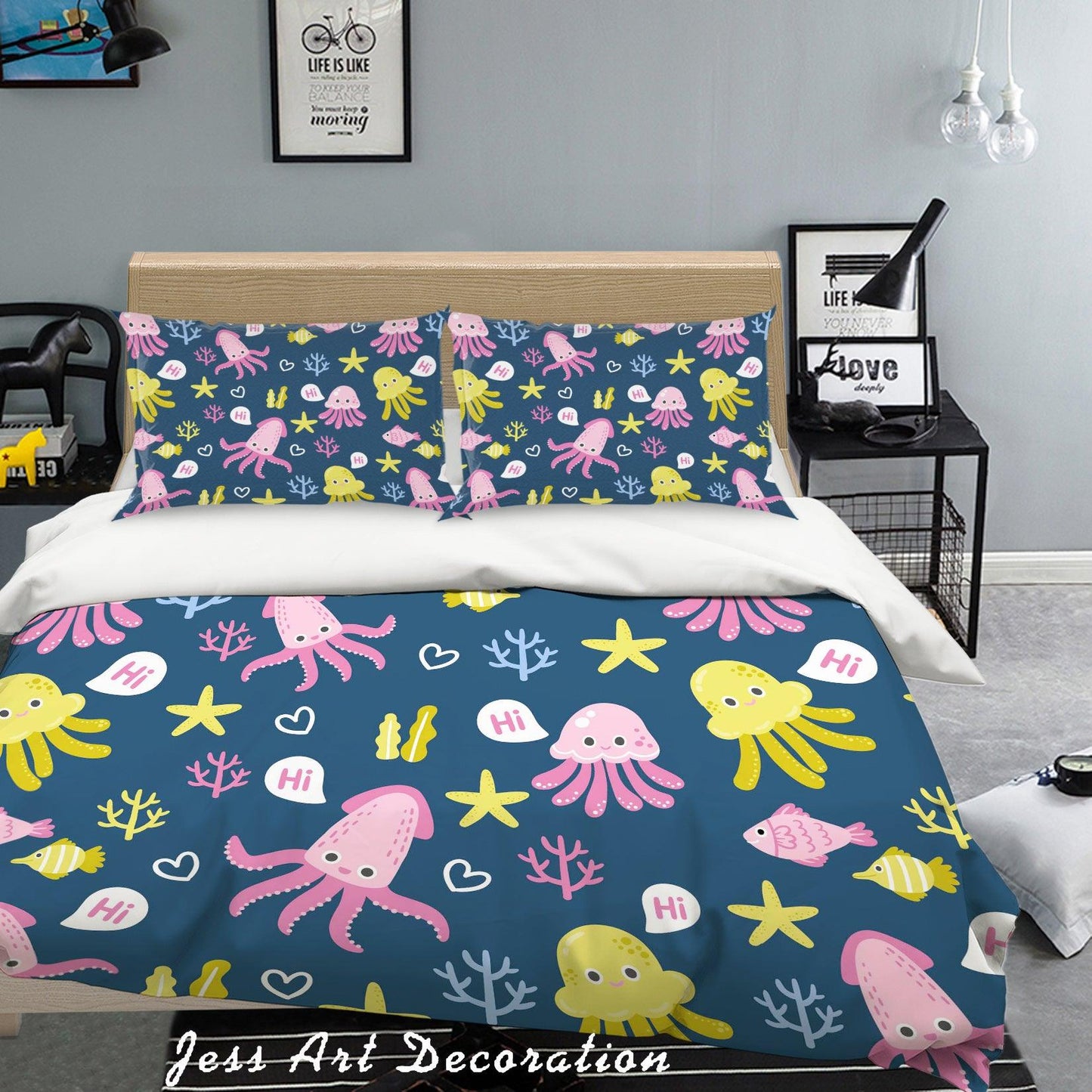 3D Cartoon Octopus Starfish Quilt Cover Set Bedding Set Pillowcases 13