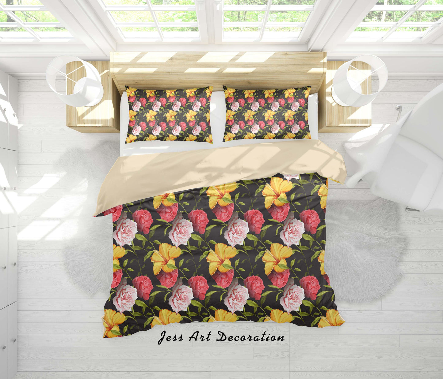 3D Black Flowers Quilt Cover Set Bedding Set Duvet Cover Pillowcases SF05