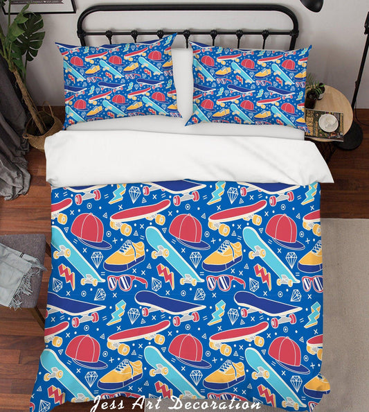 3D Blue Skateboard Hat Shoes Quilt Cover Set Bedding Set Pillowcases 37