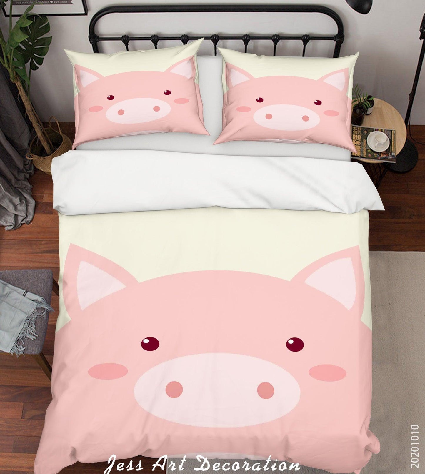 3D Cartoon Cute Animal Pig Quilt Cover Set Bedding Set Duvet Cover Pillowcases WJ 9523