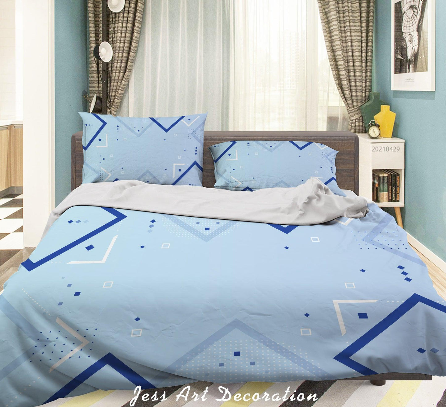 3D Abstract Blue Geometry Quilt Cover Set Bedding Set Duvet Cover Pillowcases 221