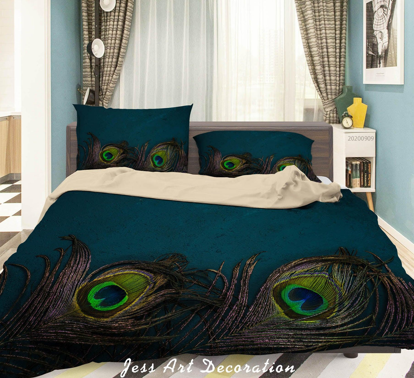 3D Animal Peacock Feathers Quilt Cover Set Bedding Set Duvet Cover Pillowcases WJ 6014