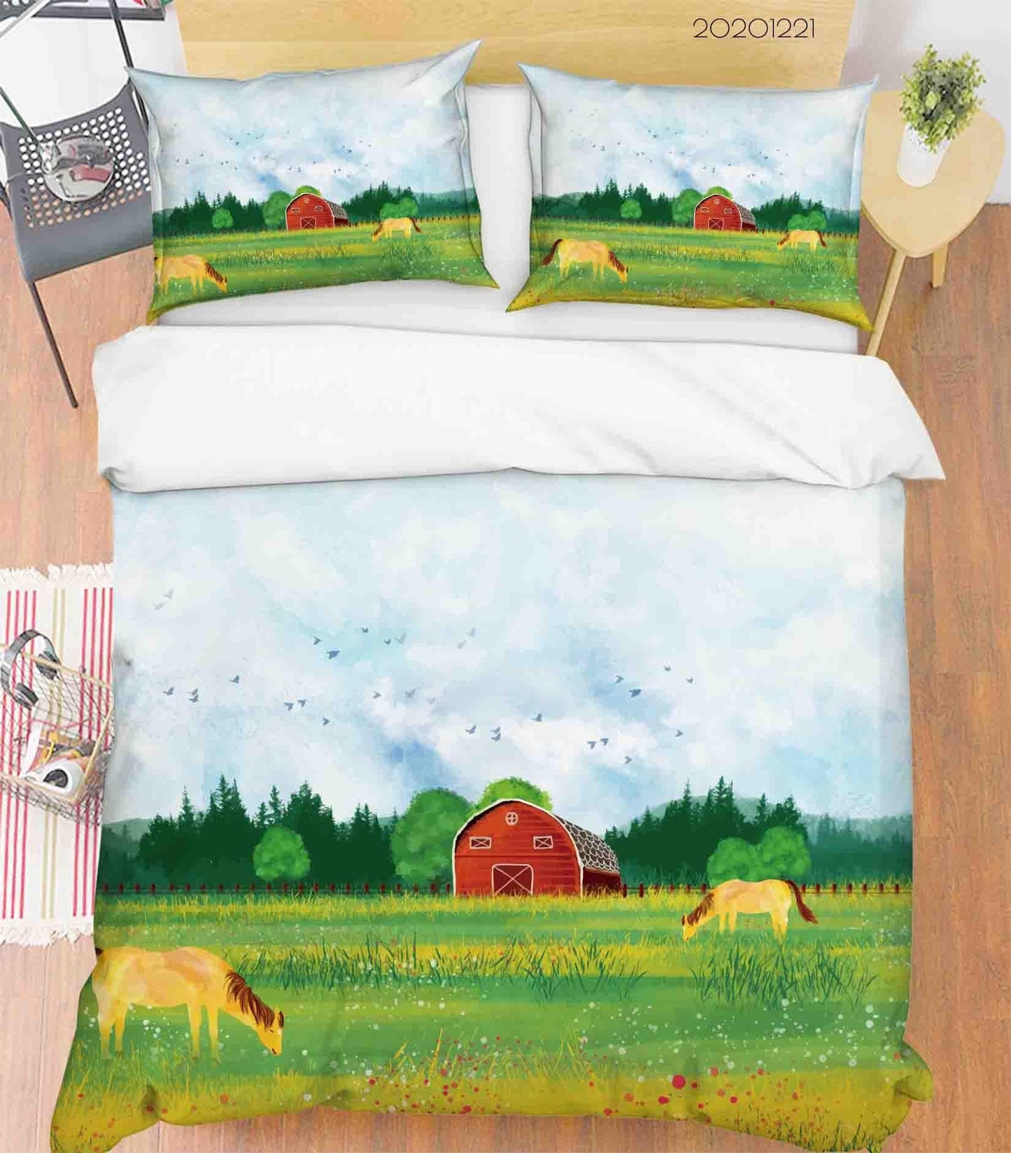 3D Cartoon Lawn House Horse Quilt Cover Set Bedding Set Duvet Cover Pillowcases 247 LQH