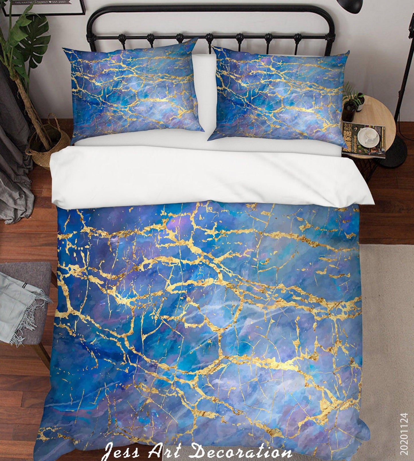 3D Abstract Golden Blue Marbled Quilt Cover Set Bedding Set Duvet Cover Pillowcases LXL