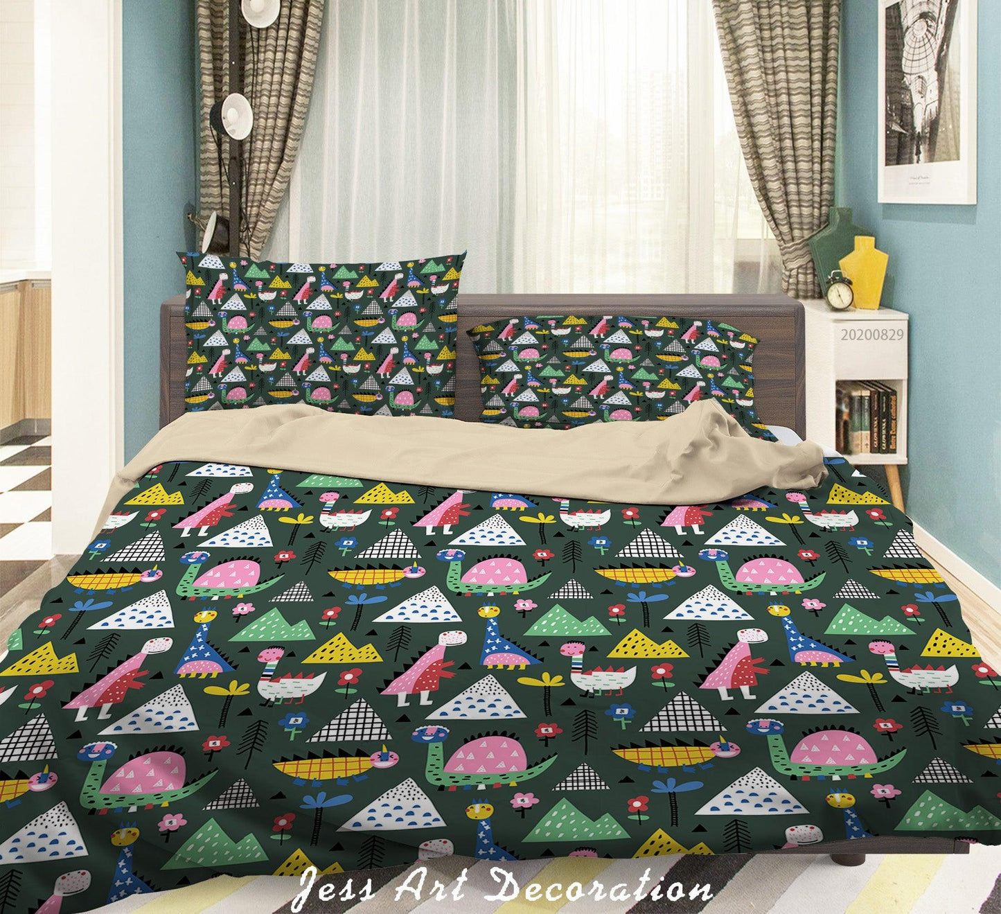 3D Abstract Hand Draw Cartoon Nature Dinosaur Pattern Quilt Cover Set Bedding Set Duvet Cover Pillowcases WJ 3514