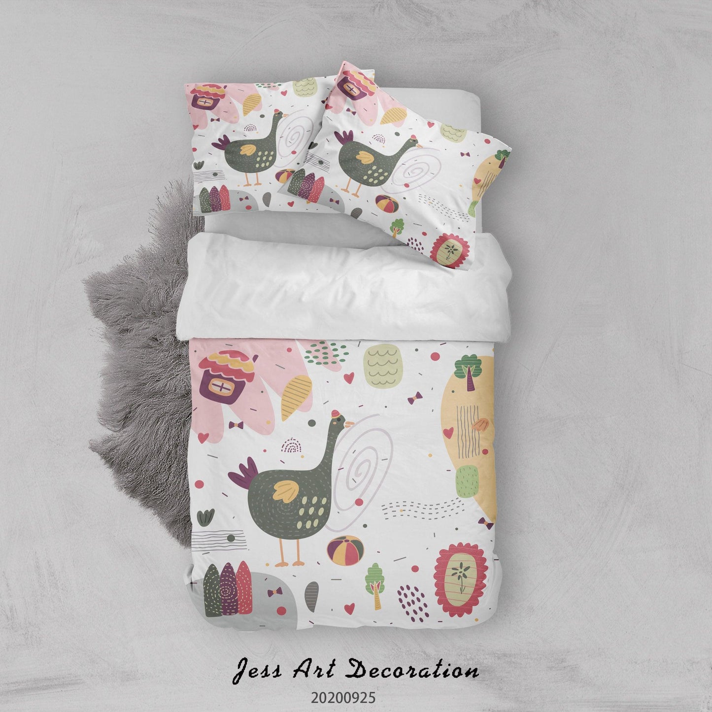 3D Cartoon Animal Chicken Pattern Quilt Cover Set Bedding Set Duvet Cover Pillowcases WJ 6461