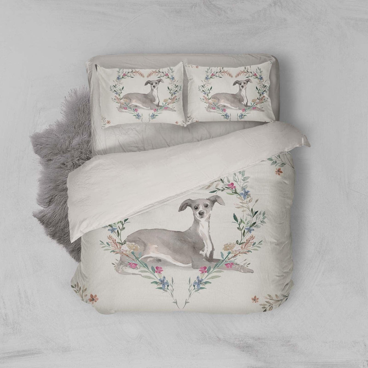3D Beige Dog Floral Branch Quilt Cover Set Bedding Set Pillowcases 12