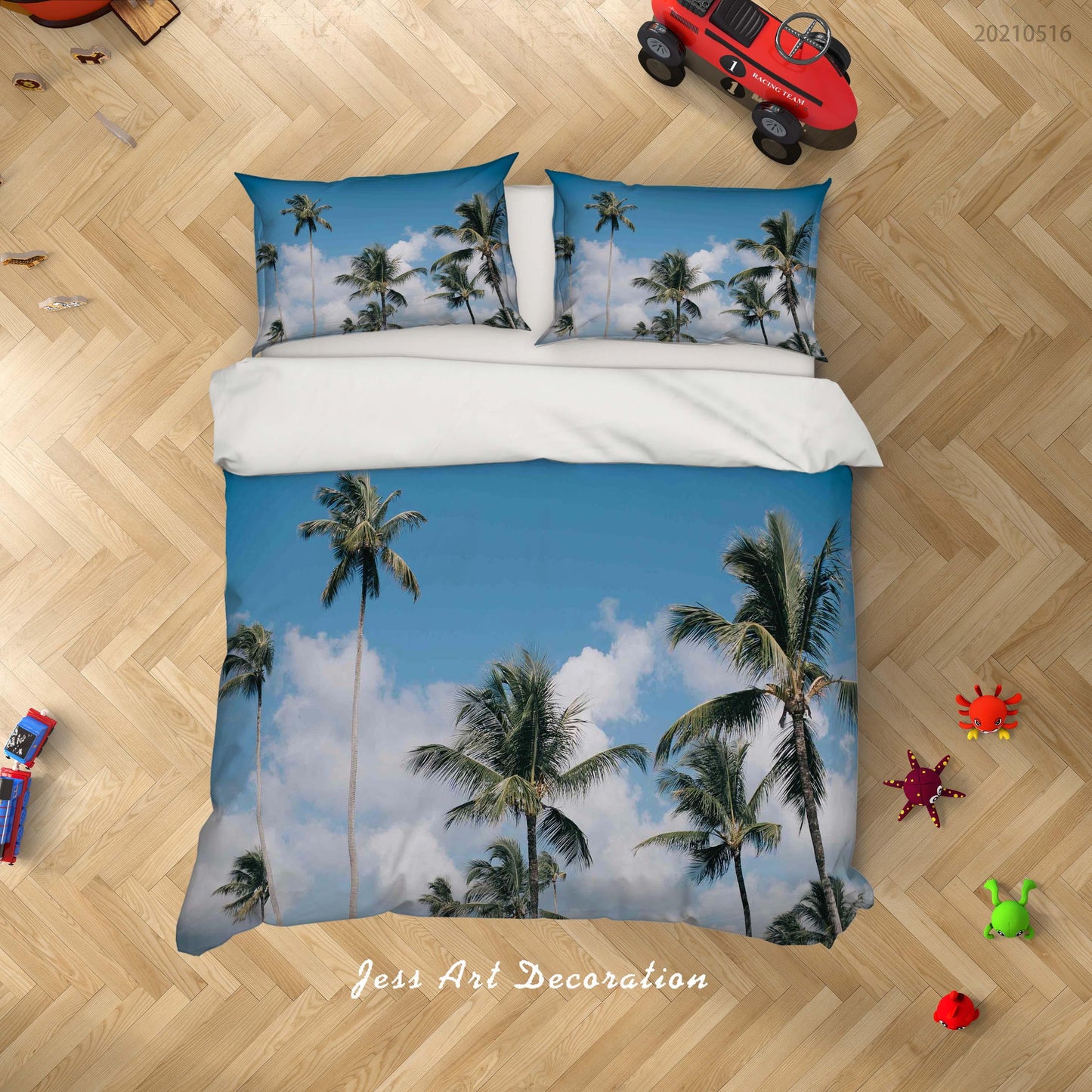3D Blue Sky Cloud Coconut Tree Quilt Cover Set Bedding Set Duvet Cover Pillowcases 7