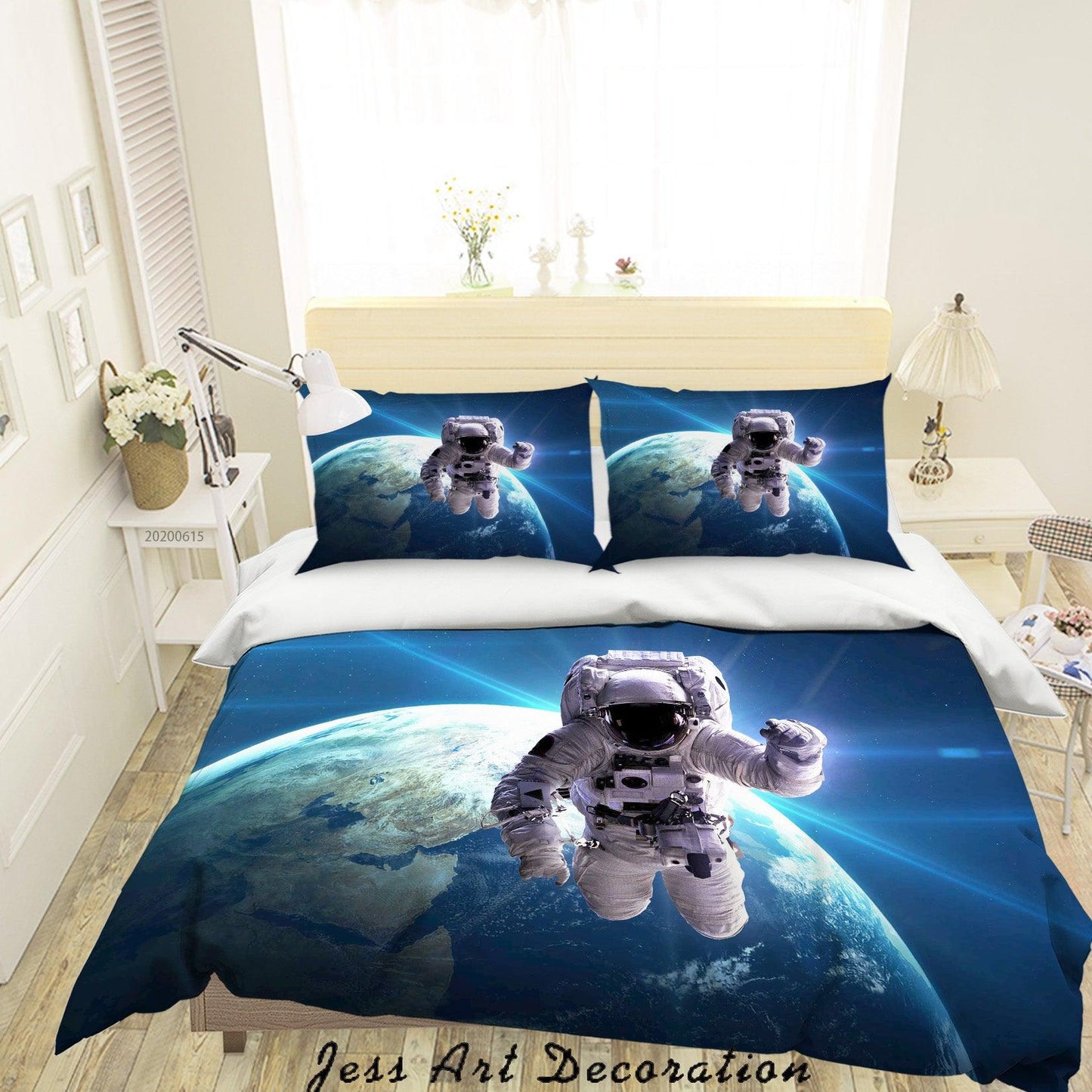 3D Blue Planet Astronaut Universe Quilt Cover Set Bedding Set Duvet Cover Pillowcases SF83