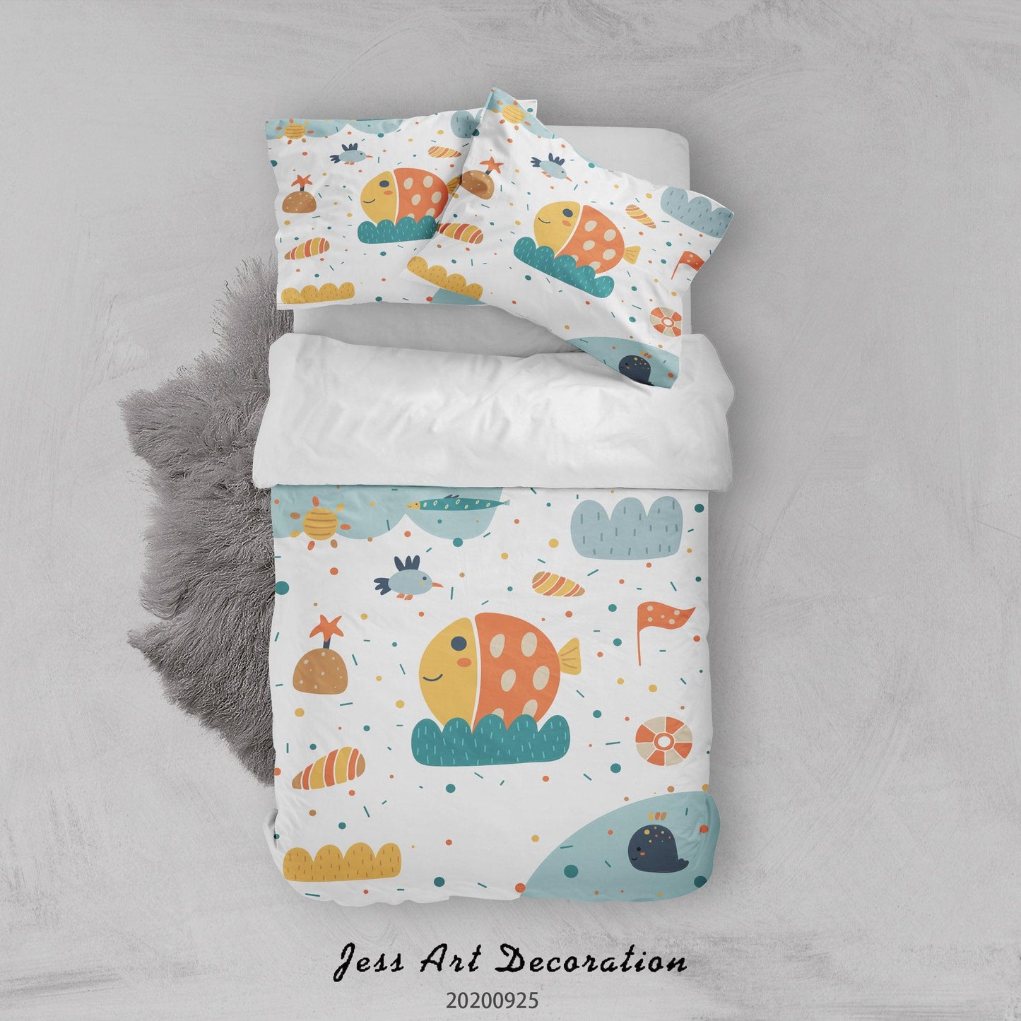 3D Cartoon Animal Fish Quilt Cover Set Bedding Set Duvet Cover Pillowcases WJ 6452