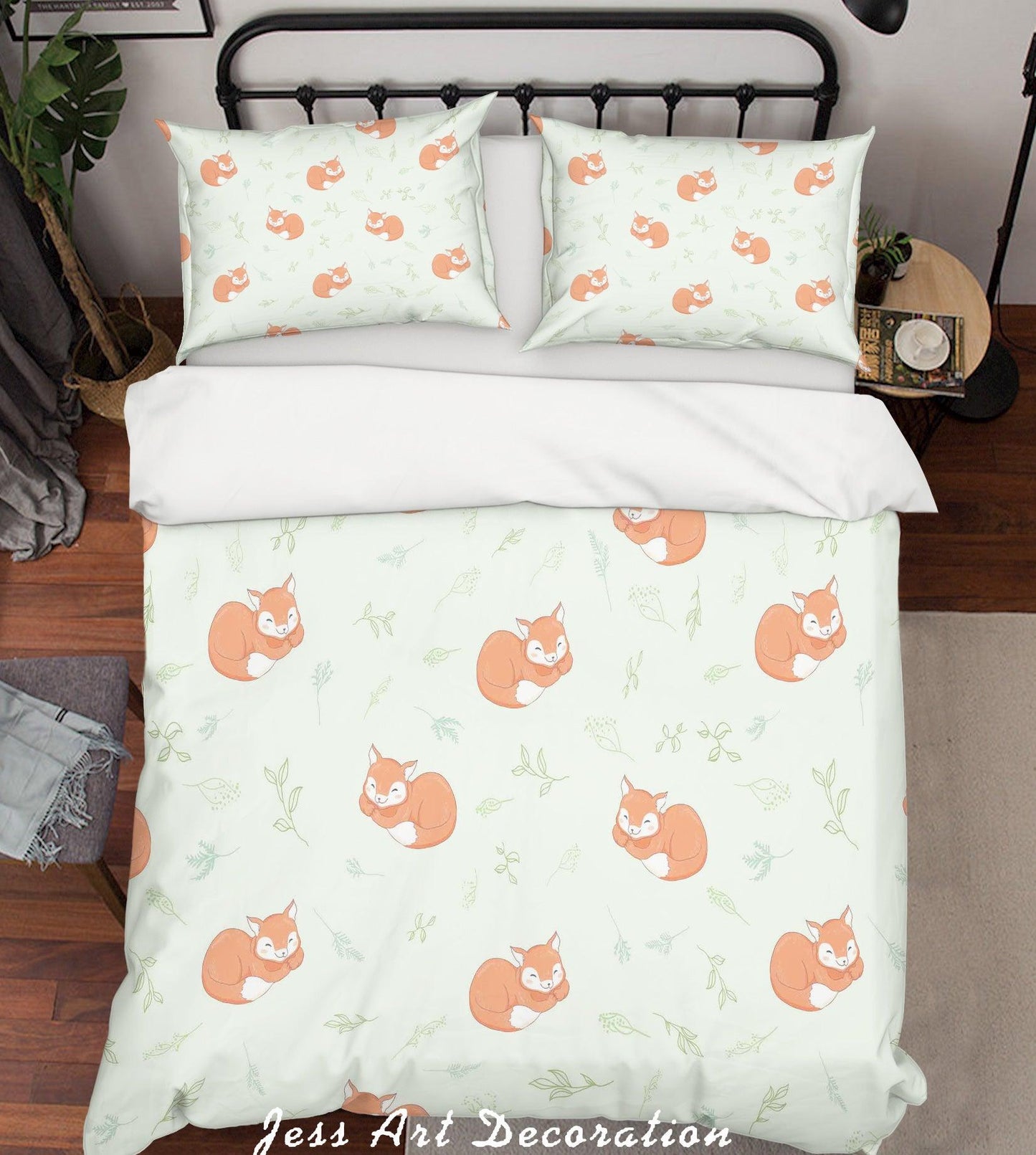 3D Cartoon Fox Leaf Quilt Cover Set Bedding Set Pillowcases 18