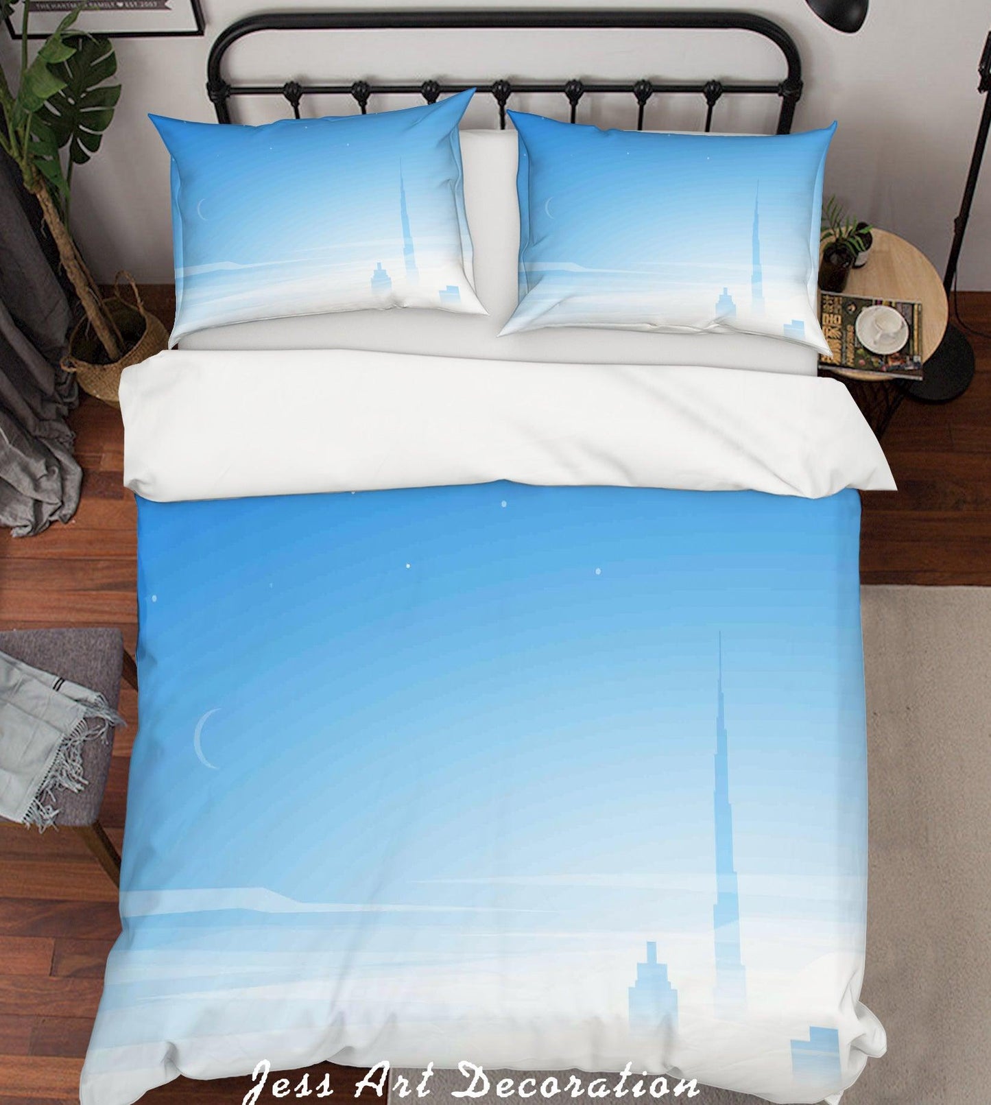 3D Blue Moon Sky City Tower Quilt Cover Set Bedding Set Pillowcases 10