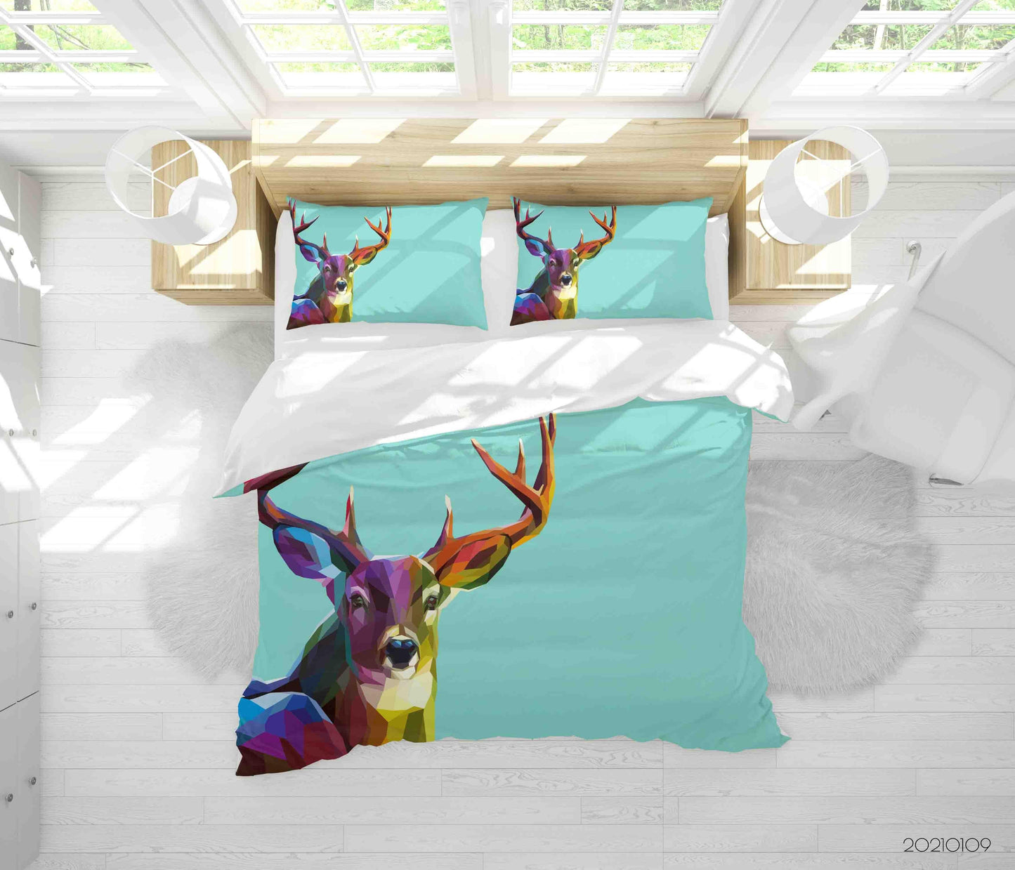 3D Cartoon Animal Elk Green Quilt Cover Set Bedding Set Duvet Cover Pillowcases 64 LQH