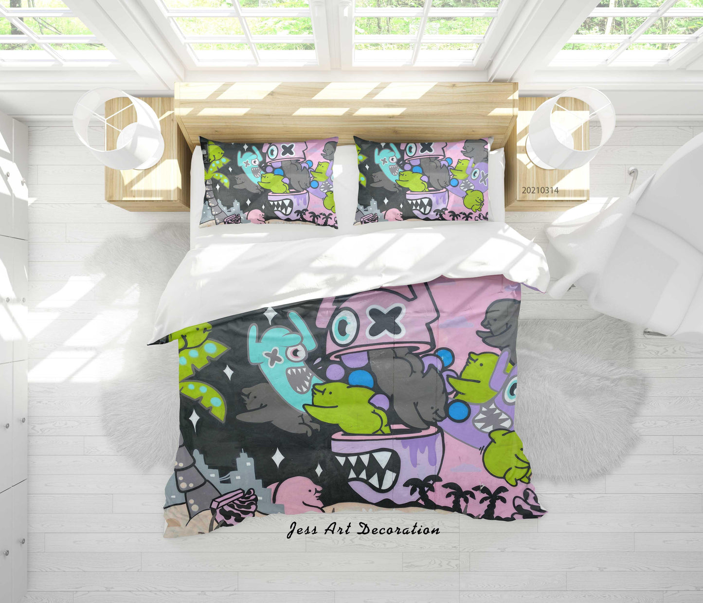 3D Abstract Colored Graffiti Monster Quilt Cover Set Bedding Set Duvet Cover Pillowcases 159