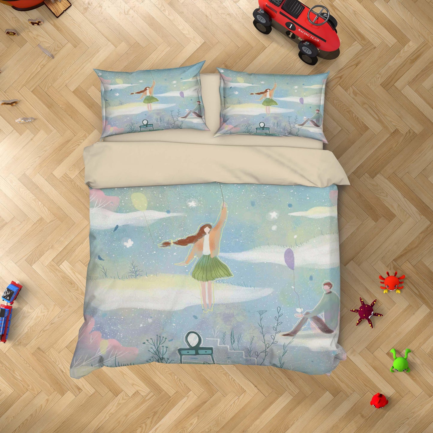 3D Boy Girl Snow Balloon Painting Quilt Cover Set Bedding Set Duvet Cover Pillowcases A467 LQH