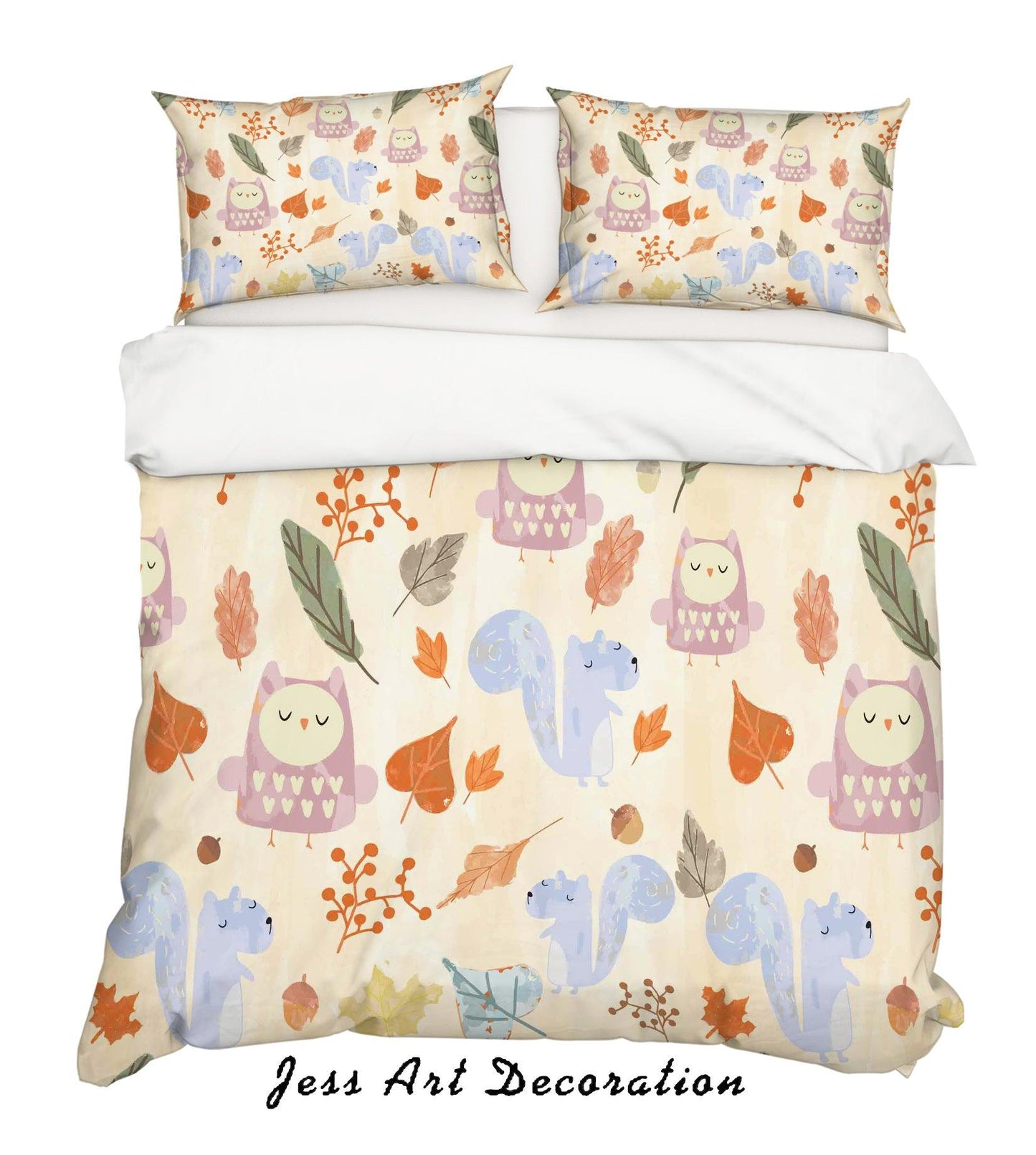 3D Cartoon Owl Squirrel Quilt Cover Set Bedding Set Pillowcases 21